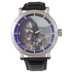 Fotosjabloon Elegante gepersonaliseerde Galaxy Sta Horloge