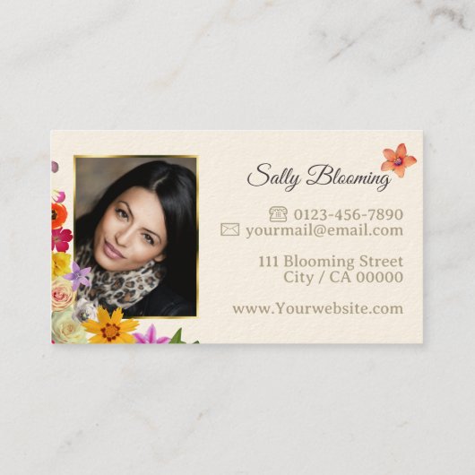 Fotosjabloon Elegante Wildflower Gold Cream Visitekaartje (Achterkant)