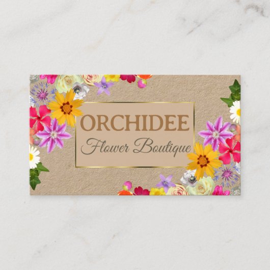 Fotosjabloon Elegante Wildflower Kraft-papier Visitekaartje (Voorkant)