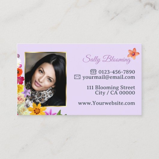 Fotosjabloon Elegante Wildflowers Goud Lila Chic Visitekaartje (Achterkant)