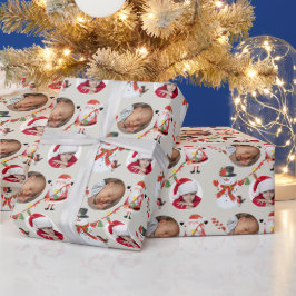 Fotosjabloon grootouder Santa Snowman Silver Cadeaupapier