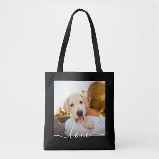 Fotosjabloon Love Text Black Carry Tote Bag (Voorkant)