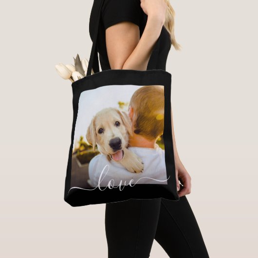 Fotosjabloon Love Text Black Carry Tote Bag (Dichtbij)