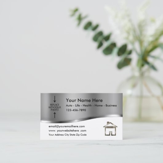 Fotosjabloon makelaar of verzekeringsagent visitekaartje (Staand voorkant)