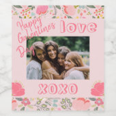 Fotosjabloon roze floral Happy Galentines Day Wijn Etiket (Enkel label)