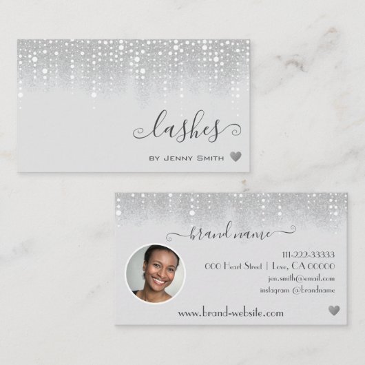 Fotosjabloon  Silver White Glitter Rain Visitekaartje (Voorkant / Achterkant)