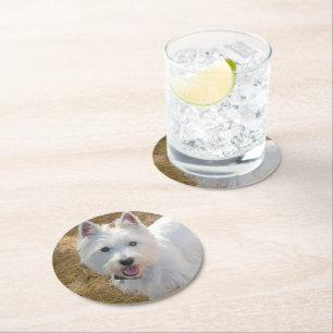 Fotosjabloon van Westie Dog Party Ronde Kartonnen Onderzetter