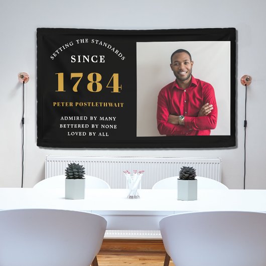 Fotosjabloon Verjaardagsfeestje Zwart Goud Elk Jaa Spandoek