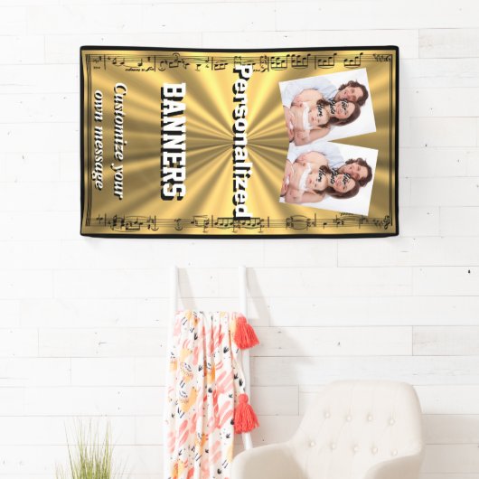 Fotosjabloon voor gouden en zwarte muzieknoten spandoek (Insitu)