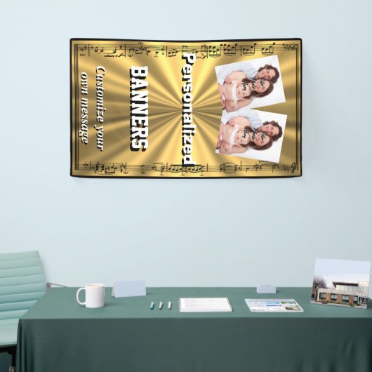 Fotosjabloon voor gouden en zwarte muzieknoten spandoek (Beurs)