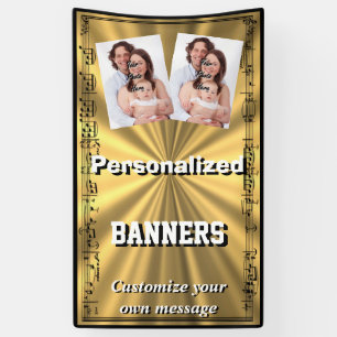 Fotosjabloon voor gouden en zwarte muzieknoten spandoek