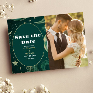 FotoSmaragdgroen Goud Hemels Huwelijk Save The Date
