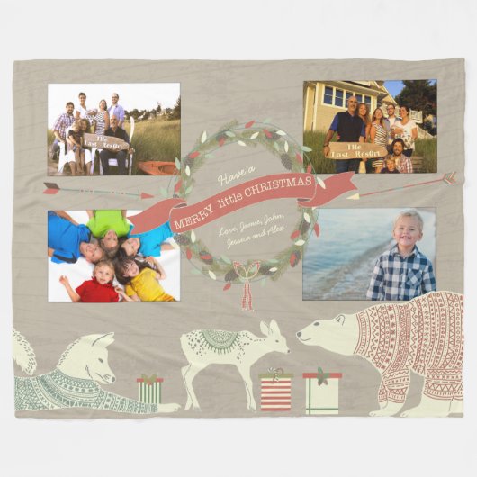 Foto'sRustic Polar Beer Fawn Fox Kerstpattern Fleece Deken (Voorkant (Horizontaal))