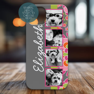 Fotostrip Collage met hete roze oranje bloemen iPhone 15 Mini Hoesje