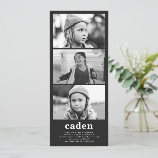 Fotostrip Verjaardag Uitnodiging (Staand voorkant)