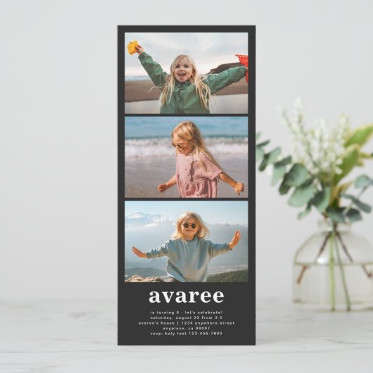 Fotostrip Verjaardag Uitnodiging (Staand voorkant)