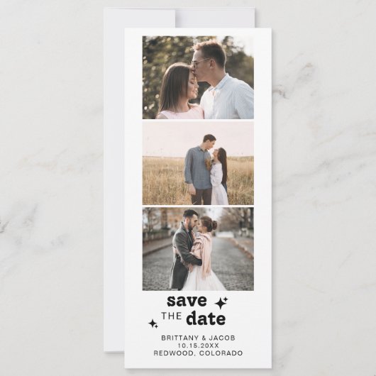 Fotostrip Vetgedrukte retro bruiloft Save The Date (Voorkant)