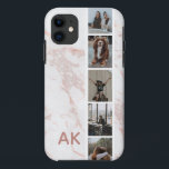 Fotostrips Roze Marmer Aangepaste Initialen Case-Mate iPhone Case<br><div class="desc">Personaliseer met uw eigen foto's en naam</div>