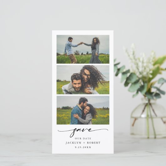 Fotostrook Sla de datum Fotocabine Trouwdatum op Save The Date (Staand voorkant)