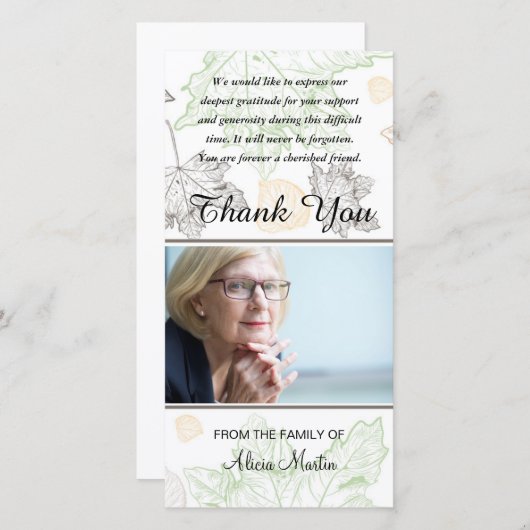 Fotosympathie Memorial Dank u herfst leves Bedankkaart (Voorkant / Achterkant)