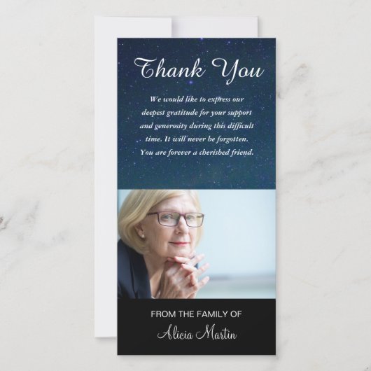 Fotosympathie Memorial Hartelijk dank Night Sky St Bedankkaart (Voorkant)