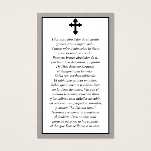 Fotosympathie Spaanse funeral Prayer Card Visitekaartje (Achterkant)