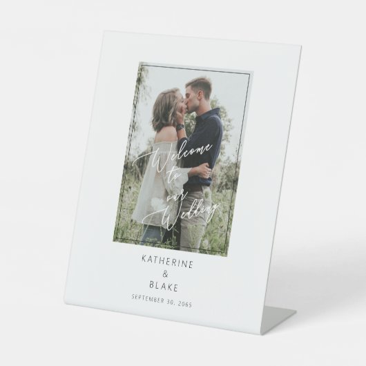 Fototafel Welkom op onze bruiloft Reclamebord Met Voetstuk (Voorkant)