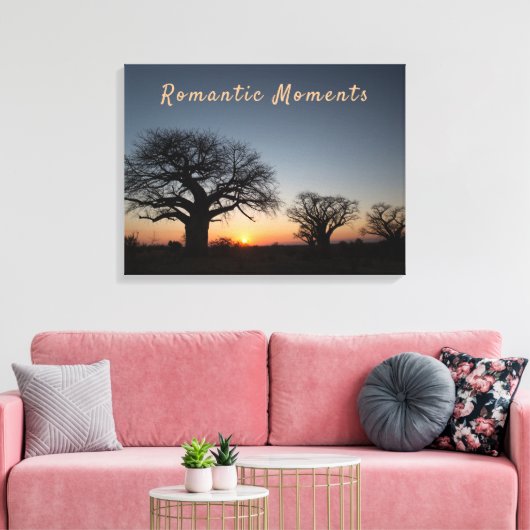 Fototekst op Sunset romantic moment Sacred Baobabs Canvas Afdruk (Insitu (Woonkamer))
