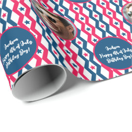 Fototekst Rood Blauw Wit 4th van Juli Diamond Cadeaupapier