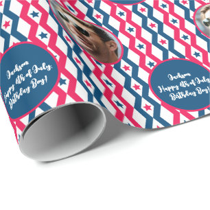 Fototekst Rood Blauw Wit 4th van Juli Diamond Cadeaupapier