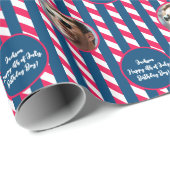 Fototekst Rood Blauw Wit 4th van Juli Gestreept Cadeaupapier (Rol Hoek)