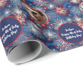 Fototekst Rood Blauw Wit 4th van Juli Verjaardag Cadeaupapier (Rol Hoek)