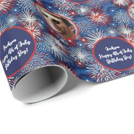 Fototekst Rood Blauw Wit 4th van Juli Verjaardag Cadeaupapier