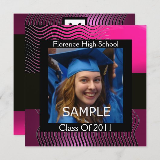 FOTOTEMPLATE MONOGRAM, Fuchsia Kaart (Voorkant / Achterkant)