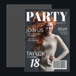 Fototijdschrift Style 18th Birthday Invitation Kaart<br><div class="desc">Stuur ze een uitnodiging om te onthouden! Pas dit door tijdschriftcover geïnspireerde ontwerp aan met uw favoriete afbeelding- en feestdetails. U kunt zelfs het ontwerp bewerken om de tekst te verplaatsen,  kleuren,  lettertypen en formaten te wijzigen,  zodat het er geweldig uitziet met elk afbeelding dat u kiest!</div>