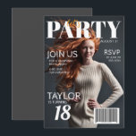 Fototijdschrift Style 18th Birthday Invitation Kaart<br><div class="desc">Stuur ze een uitnodiging om te onthouden! Pas dit door tijdschriftcover geïnspireerde ontwerp aan met uw favoriete afbeelding- en feestdetails. U kunt zelfs het ontwerp bewerken om de tekst te verplaatsen,  kleuren,  lettertypen en formaten te wijzigen,  zodat het er geweldig uitziet met elk afbeelding dat u kiest!</div>