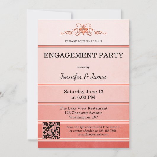 Fototoon op Tone Coral Striped Verloving Kaart (Voorkant)