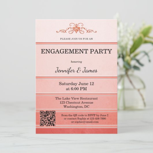 Fototoon op Tone Coral Striped Verloving Kaart (Staand voorkant)