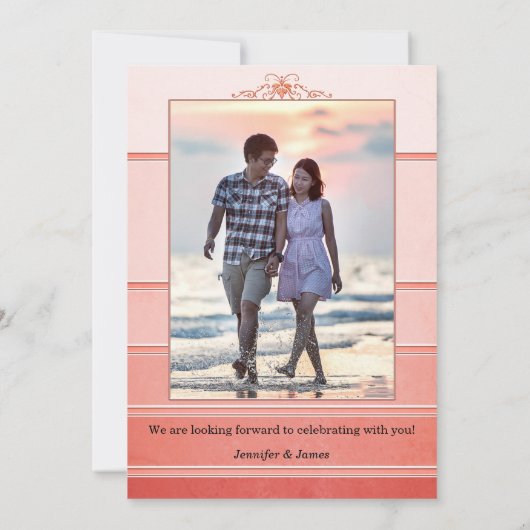 Fototoon op Tone Coral Striped Verloving Kaart (Achterkant)