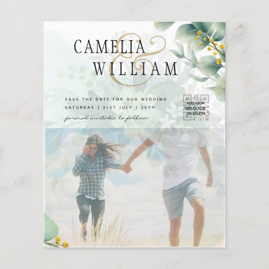 Fototrouwkaart, QR-code, groene bladeren Flyer (Voorkant)