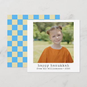 Fototypemachine Retro Blue Checkerboard Hanukkah Feestdagenkaart