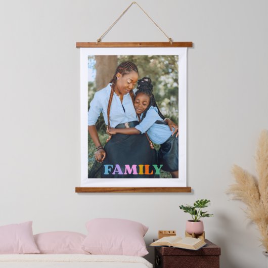 Fototypografie familie modern eenvoudig hangend wandkleed (Slaapkamer)