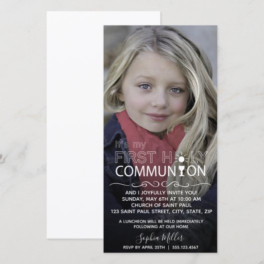 FotoTypografische Communie - Fotokaartenuitnodigin (Voorkant / Achterkant)