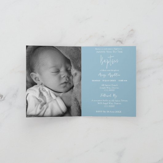 Fotouitnodiging Eenvoudige doop Cross Sky Blue Feestdagen Kaart (Binnen)