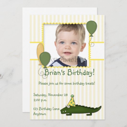 Fotouitnodiging van Alligator Child Birthday Kaart (Voorkant / Achterkant)