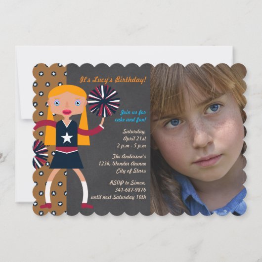 Fotouitnodiging van Cheerleader Birthday Party Kaart (Voorkant)