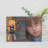 Fotouitnodiging van Cheerleader Birthday Party Kaart (Staand voorkant)