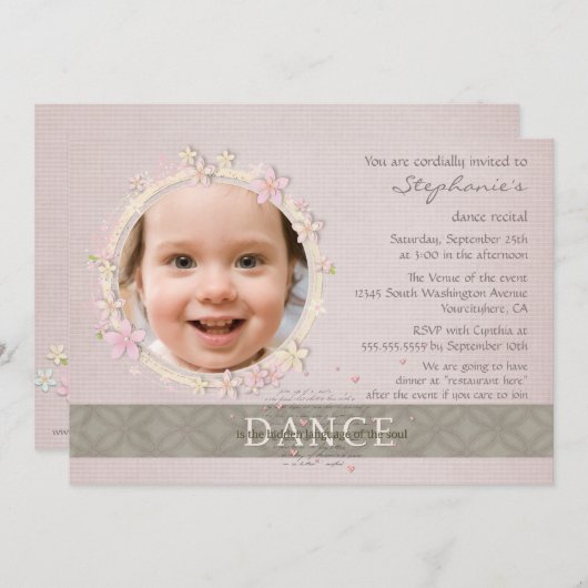 Fotouitnodiging van meisje met flitsdansoverweging kaart (Voorkant / Achterkant)