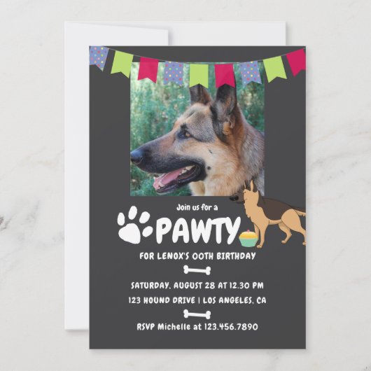 Fotouitnodiging van Shepherd Dog Birthday Kaart (Voorkant)