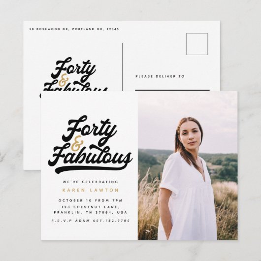 Fotouitnodiging voor 40 en fantastische verjaardag briefkaart (Voorkant / Achterkant)